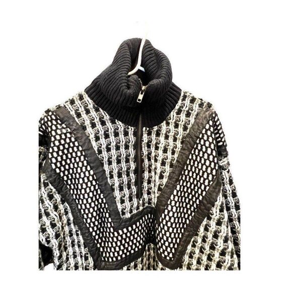 Retro Streetwear First Class Men Vintage Genuine Leather Knit Sweater Jacket - Picture 8 of 12